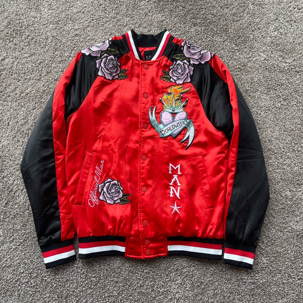 Boohooman Swallow Embroidered Back Satin Bomber Men’s Small